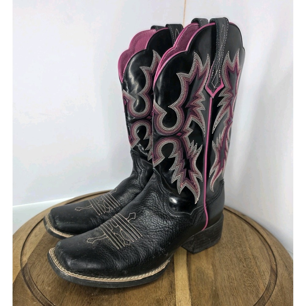 Ariat Tombstone Square Toe Roper Boot Women's 8.5B Black Pink Cross MSRP$180